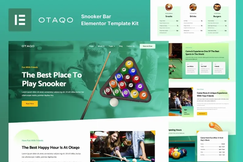 Otaqo – Snooker & Pool Bar Elementor Template