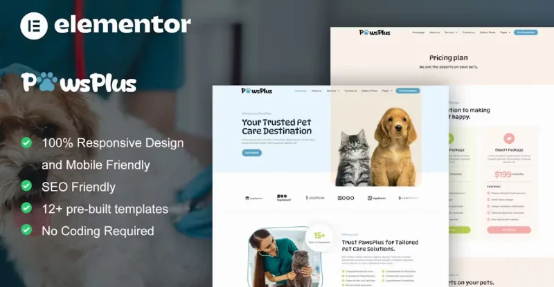 PawsPlus – Pet Care & Veterinary Elementor Template