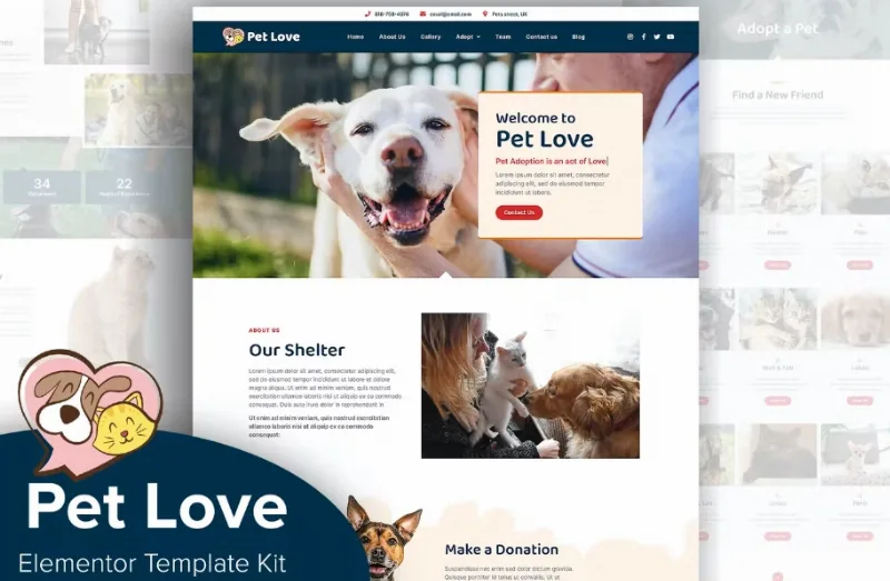 Pet Love – Animal Shelter Elementor Template