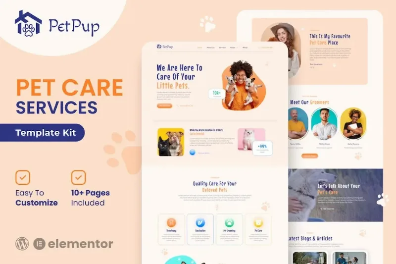 PetPup – Pet Care Services Elementor Template