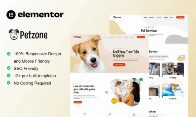 PetZone – Pet Care Services Elementor Template