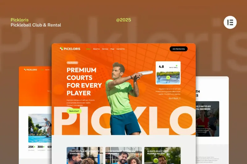 Pickloris - Pickleball Club & Rental Court Website Elementor Template Kit