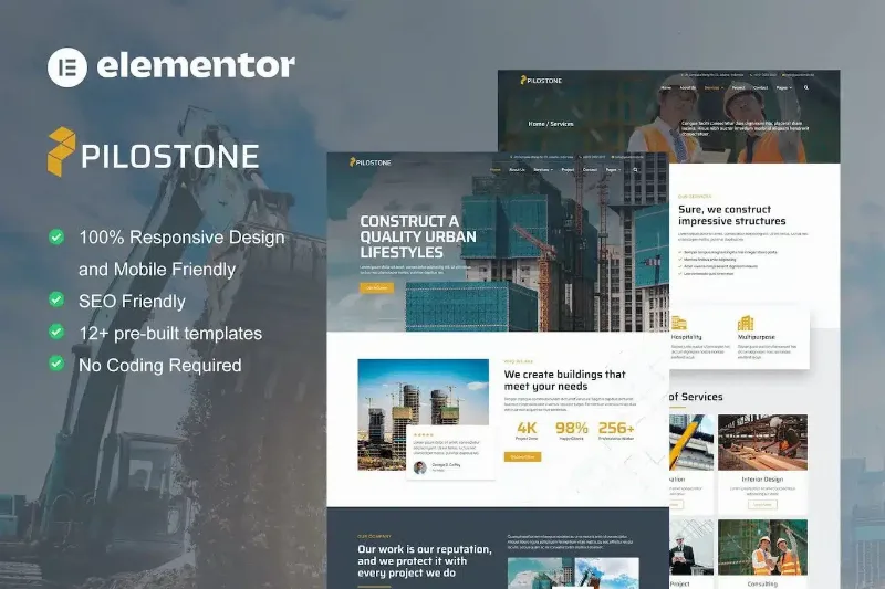 Pilostone – Construction & Building Service Elementor Template Kit
