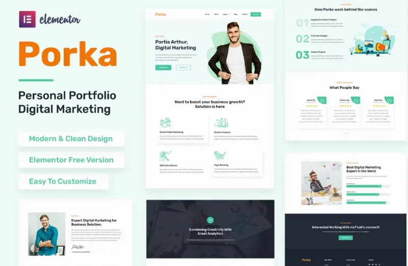 Porka – Digital Marketing Personal Portfolio Elementor Template