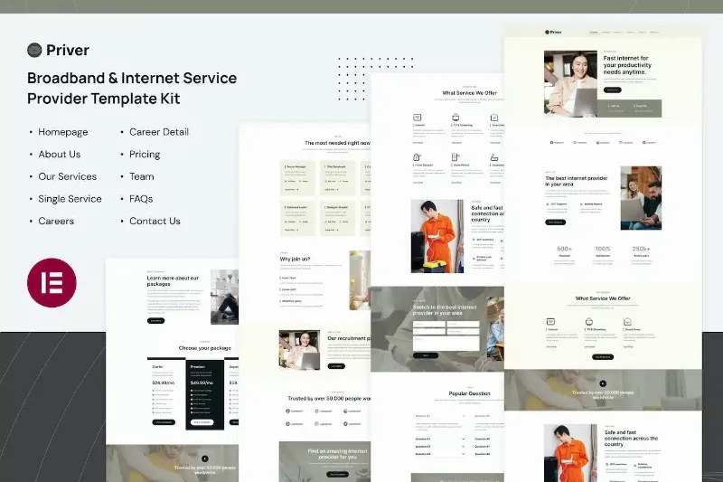 Priver – Broadband & Internet Service Provider Elementor Pro Template Kit