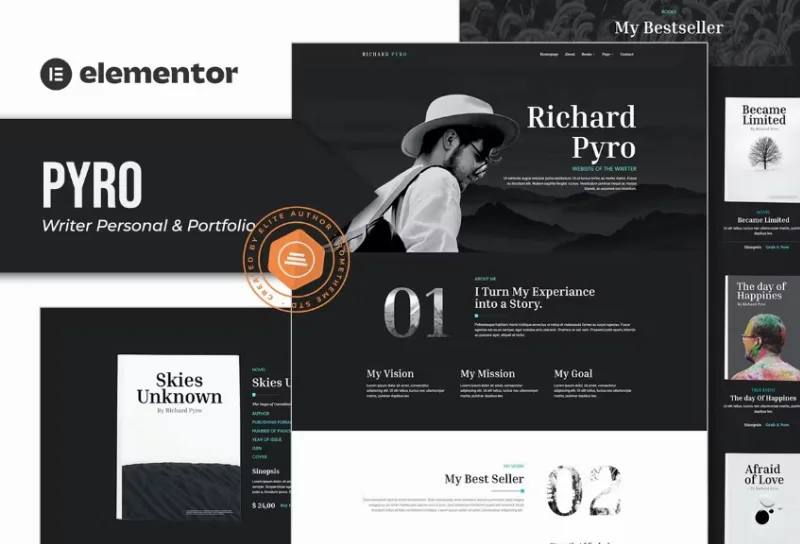 Pyro – Writer Portfolio Elementor Template