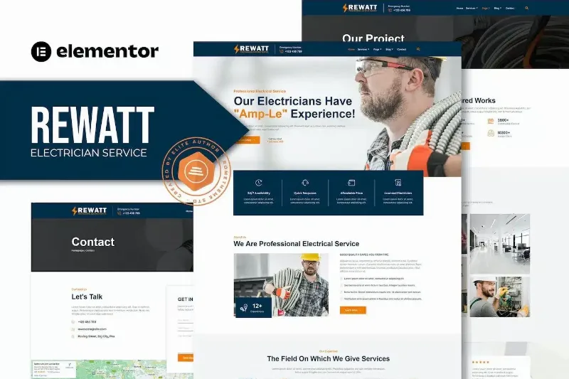 Rewatt – Professional Electrical Services Elementor Template Kit