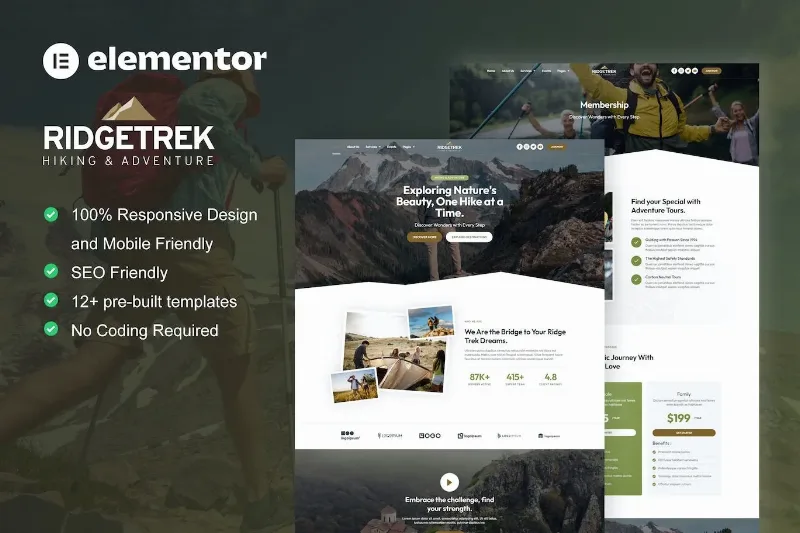 RidgeTrek – Hiking & Adventure Elementor Template