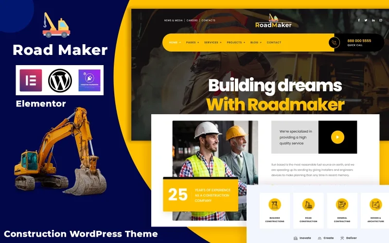 Road Maker – Construction WordPress Elementor Theme WordPress Theme