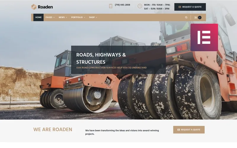 Roaden – Road Construction WordPress Elementor Theme WordPress Theme