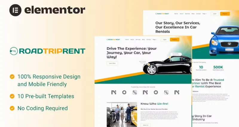 RoadTripRent – Premium Car Rental Elementor Template