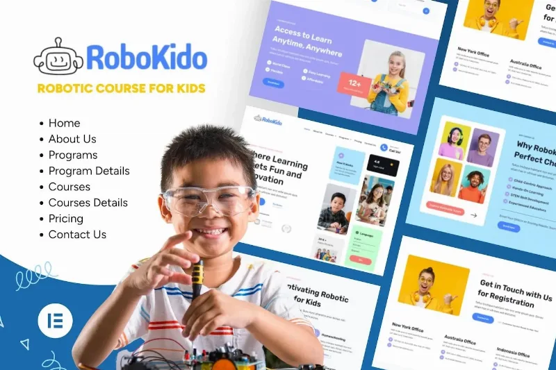 Robokido – Online Learning Courses for Kids Elementor Template