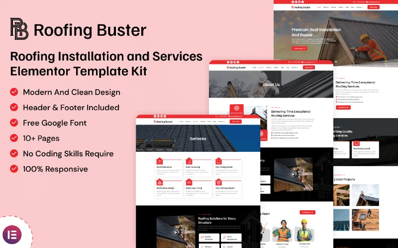 Roofing Buster - Roofing Installation and Services Elementor Template Kit
