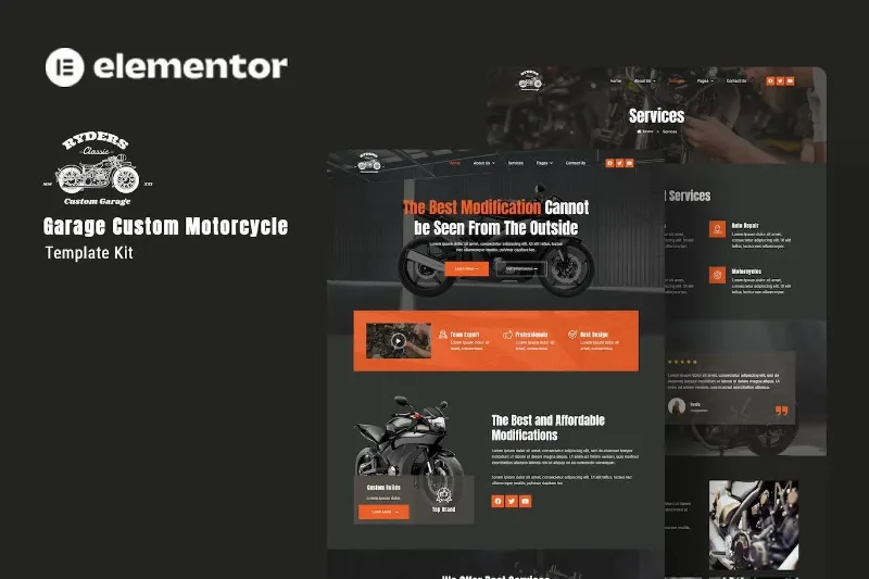 Ryders – Garage Custom Motorcycle Elementor Template