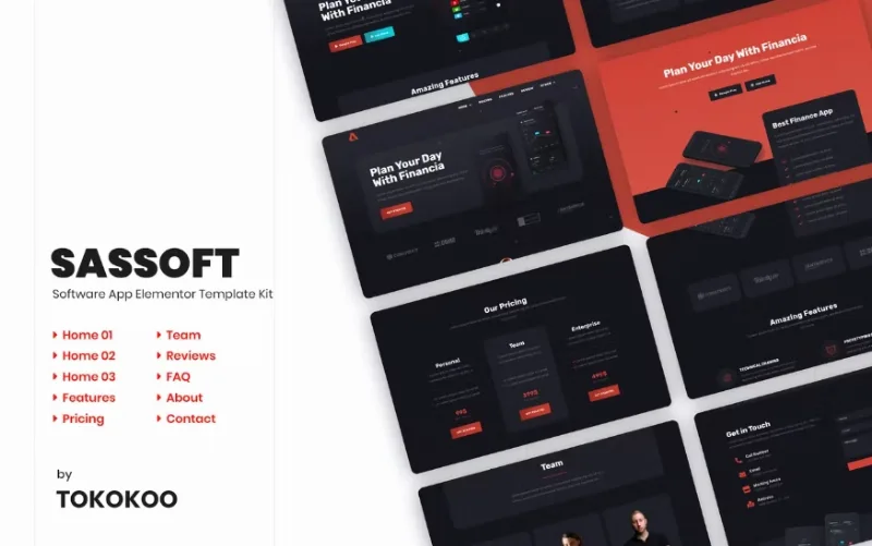 Sassoft | Mobile App & Fintech Startup Elementor Template
