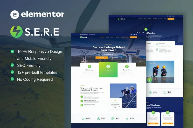 Sere – Solar & Renewable Energy Elementor Pro Template