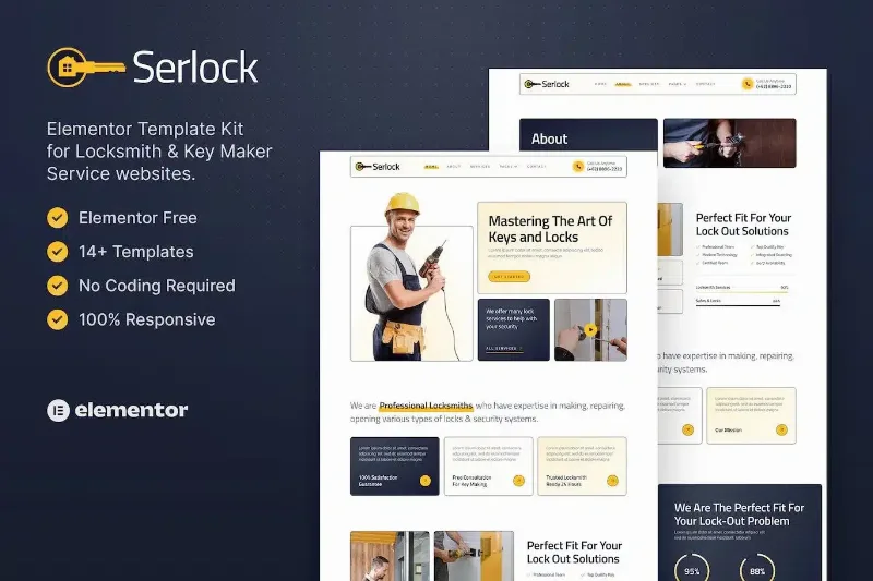 Serlock – Key Maker & Locksmith Service Elementor Template Kit