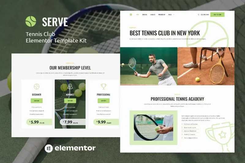 Serve – Tennis School & Sport Club Elementor Template