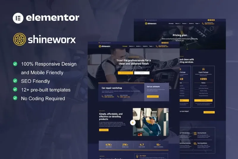 ShineWorx – Car Detailing Service & Car Repair Elementor Pro Template