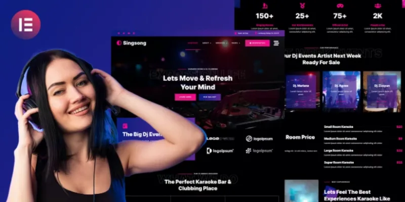 Singsong – Karaoke Rooms & Dj Clubbing Elementor Template