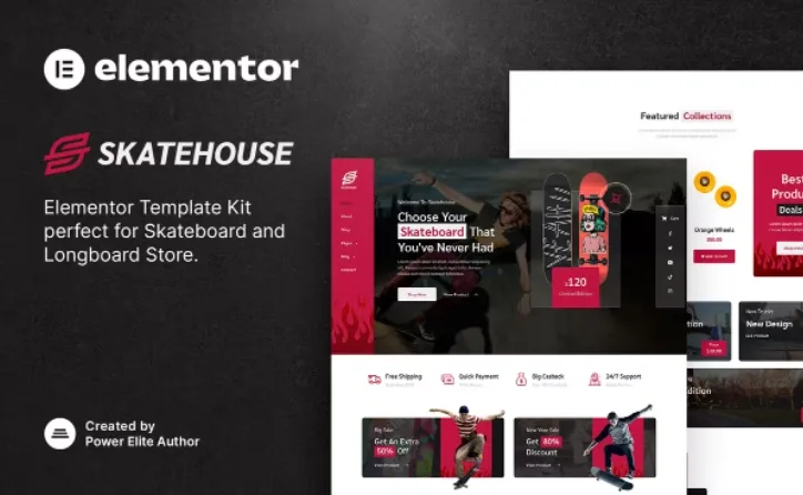 Skatehouse – Skateboard & Extreme Sport Shop Elementor Template