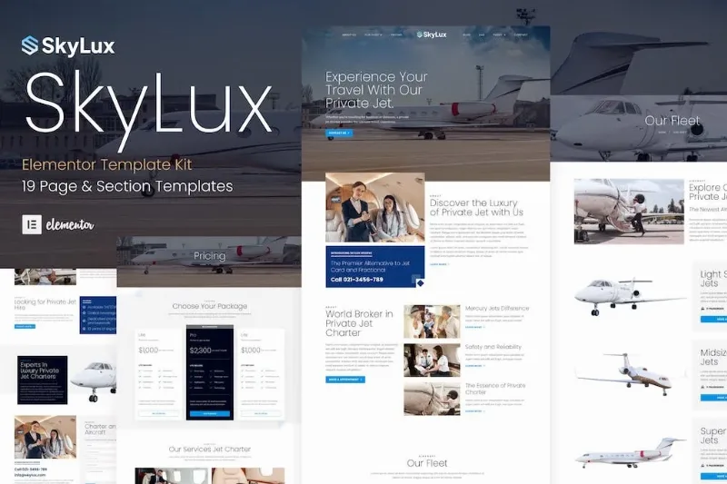Skylux – Private Jet & Airplane Charter Company Elementor Template