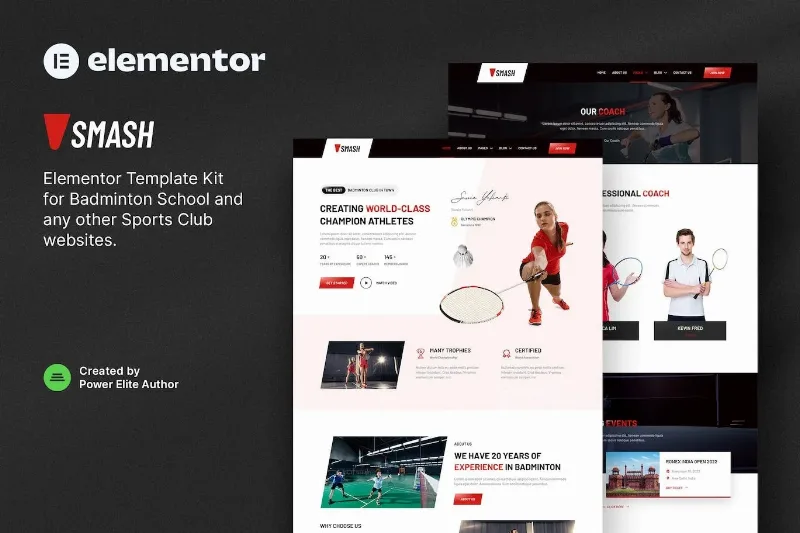 Smash – Badminton School & Sports Club Elementor Template