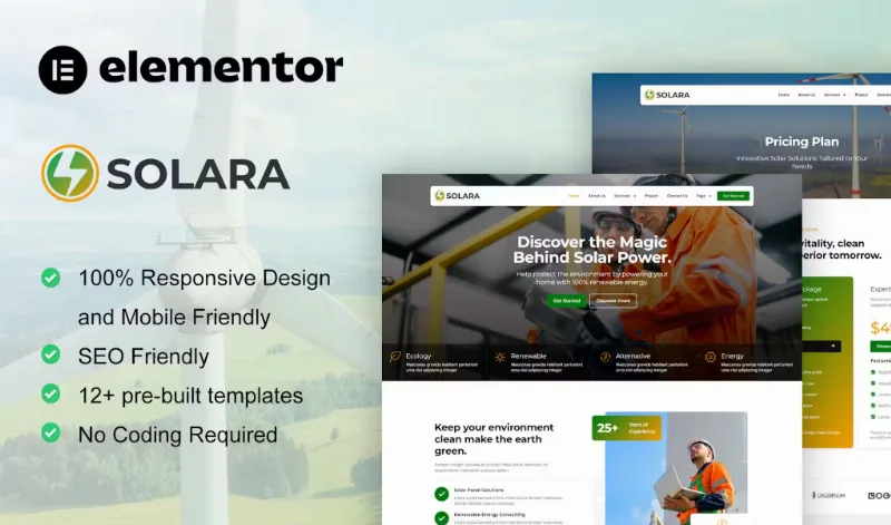 Solara – Solar Panel & Renewable Energy Elementor Template