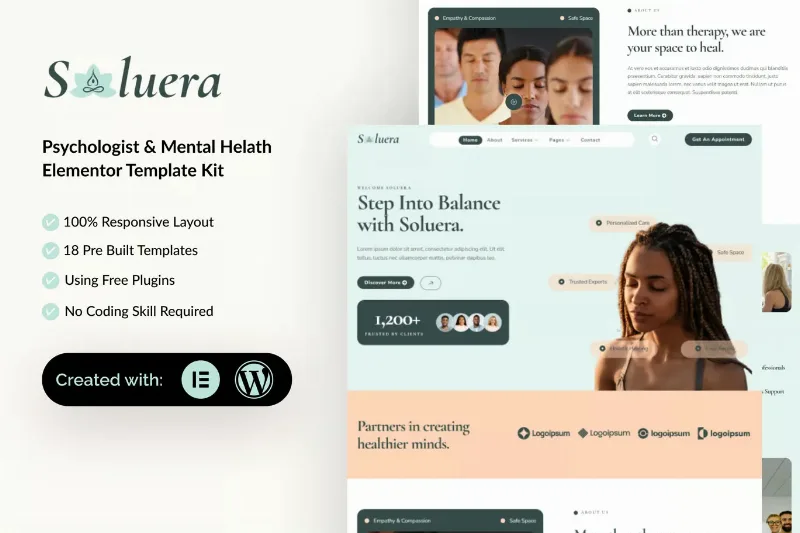 Soluera - Psychologist & Mental Health Elementor Template Kit