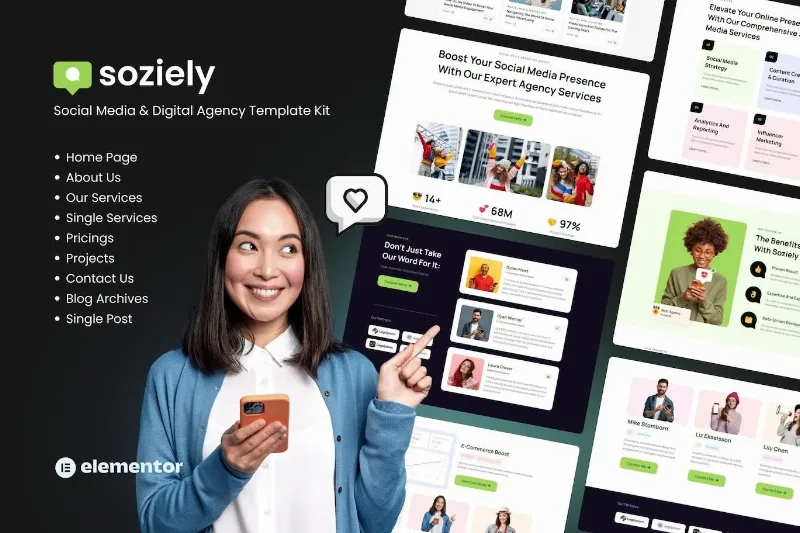 Soziely | Social Media & Digital Marketing Agency Elementor Template