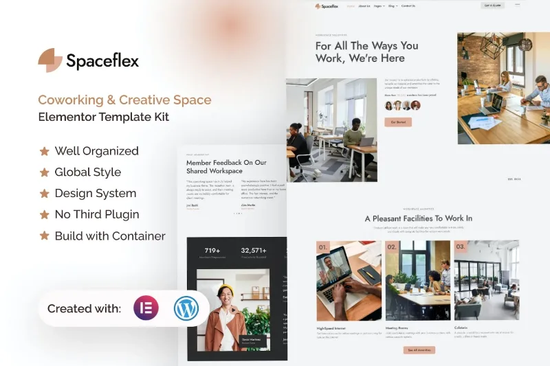 SpaceFlex – Coworking & Creative Space Elementor Pro Template