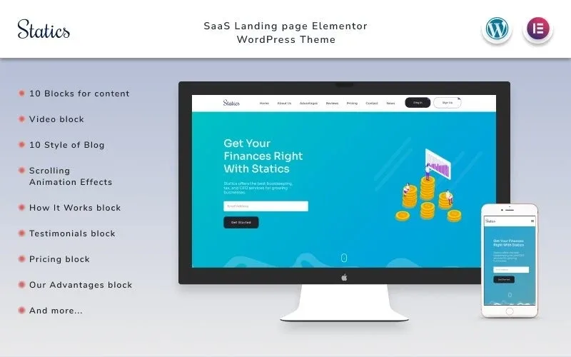 Statics – Finances Landing page with Blog Elementor WordPress Theme