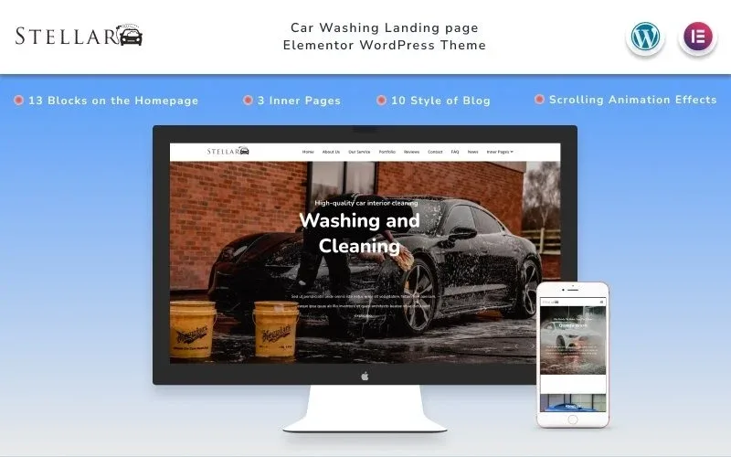 Stellar – Car Washing Landing page with Blog Wordpress Theme WordPress Theme