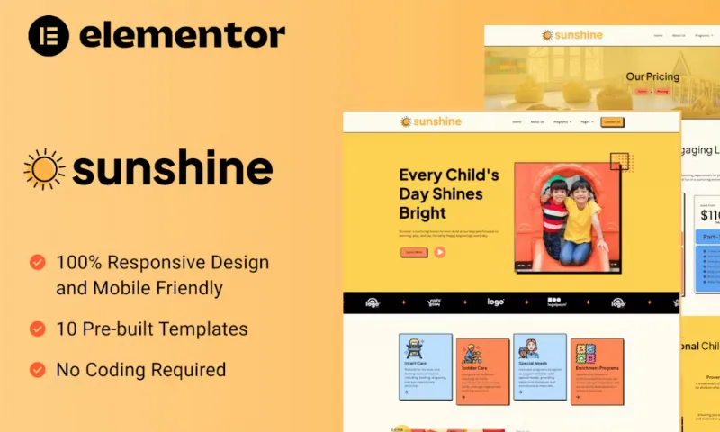 Sunshine – Cheerful Daycare Elementor Template