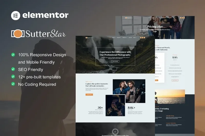 SutterStar – Photography Services & Portfolio Elementor Template