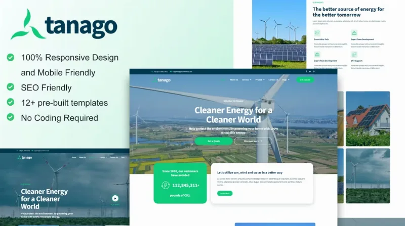 Tanago – Green Renewable Energy Elementor Template