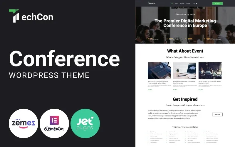 TechCon – Conference One Page Animated WordPress Elementor Theme WordPress Theme