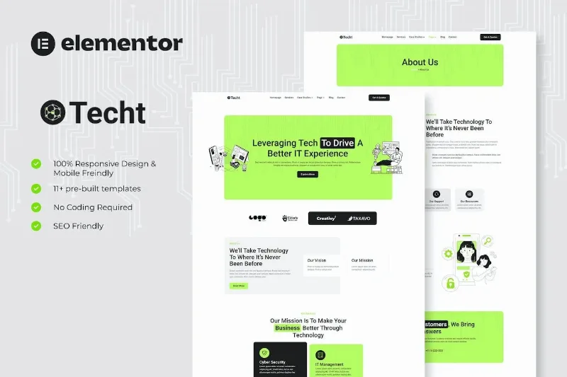 Techt – IT Solutions & Services Company Elementor Template