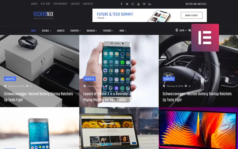 Techtonix – Tech Blog WordPress Elementor Theme WordPress Theme