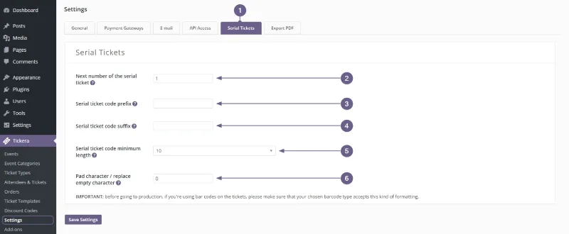 Tickera - Serial Ticket Codes