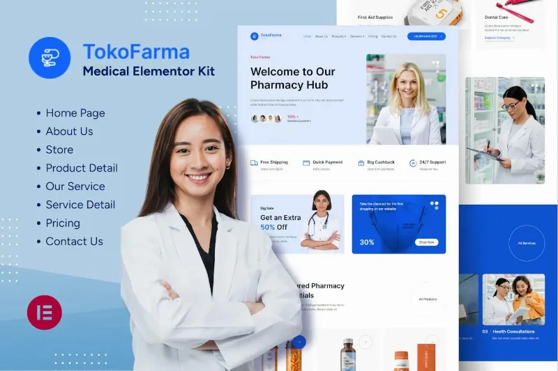 TokoFarma – Ecommerce Medicinal Store Elementor Template