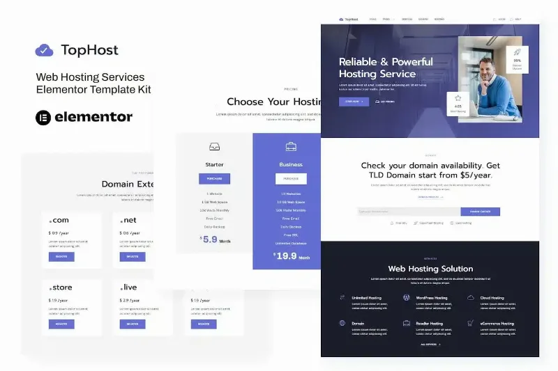 TopHost – Web Hosting Services Elementor Template Kit