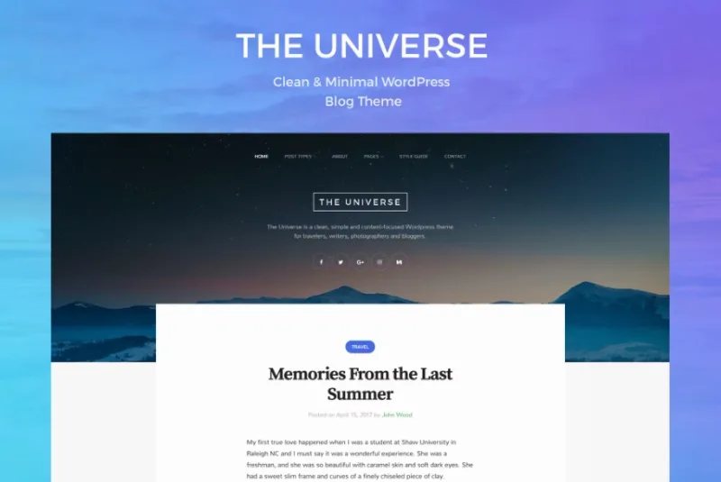 Universe – Clean & Minimal WordPress Blog Theme