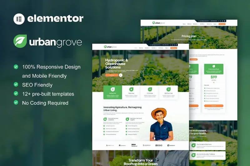 UrbanGrove – Hydroponic & Agriculture Elementor Template