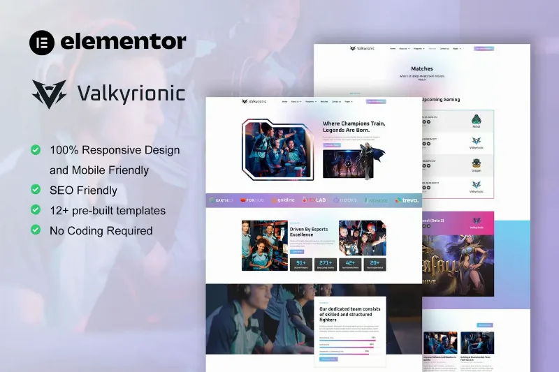 Valkyrionic - Esport Team & Gaming Elementor Pro Template Kit
