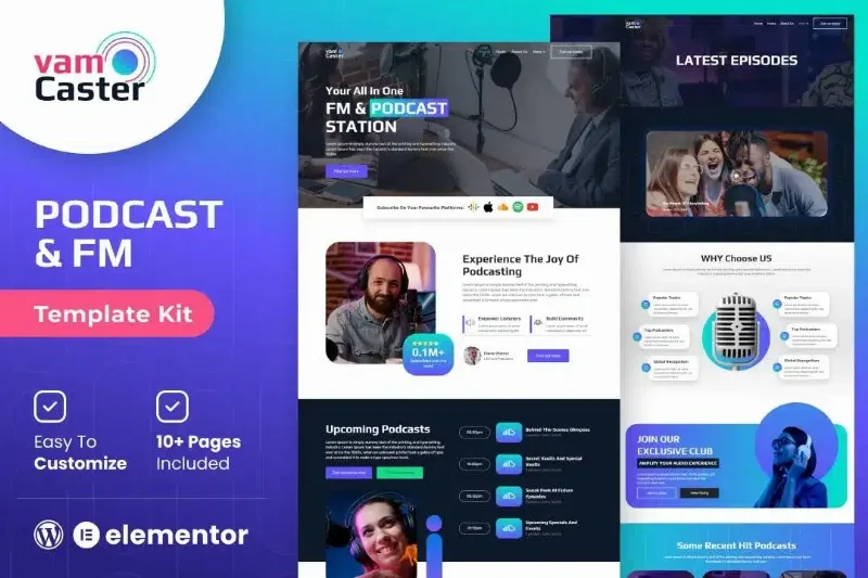 Vamcaster – Podcast & Video Streaming Elementor Template Kit