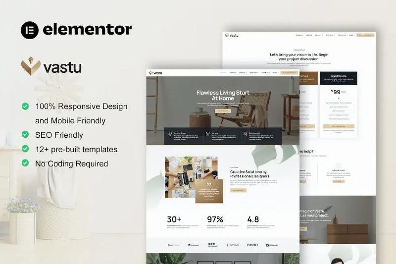 Vastu – Interior Design Service Elementor Pro Template