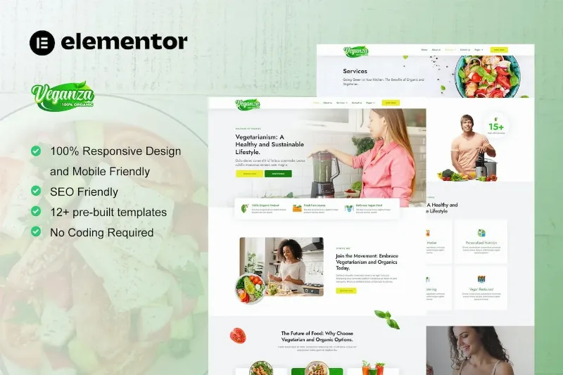 Veganza – Organic Food & Vegetarian Elementor Template