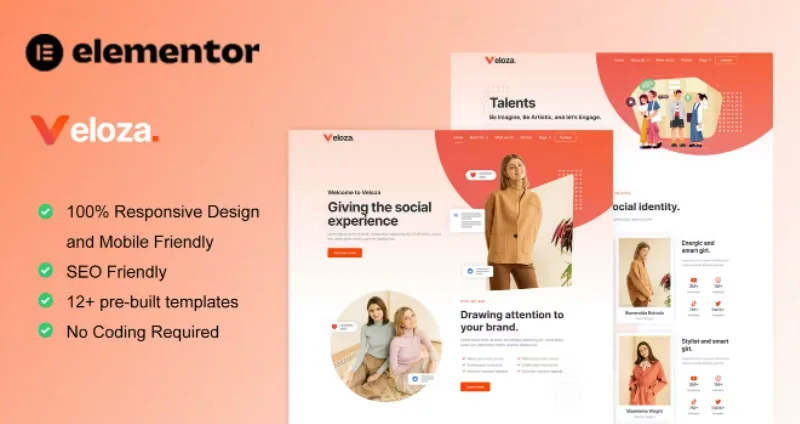 Veloza – Influencer & Talent Agency Elementor Template