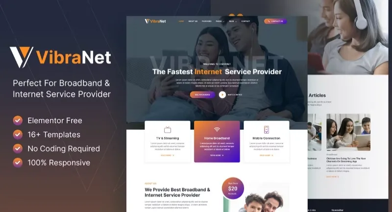 Vibranet – Broadband & Internet Service Provider Elementor Template